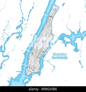 Karte der Insel Manhattan, New York City, Indonesien mit der größten Autobahnen, Straßen und die umliegenden Inseln und Inselchen Stock Vektor