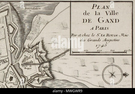 . Englisch: Karte von Gent von Georges Louis Le Rouge. 29. Februar 2012. George Louis Le Rouge (* 1707 - † 1790) 393 Karte von Gent von Georges Louis Le Rouge, Detail (2) Stockfoto