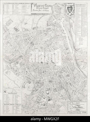 . Englisch: Karte von Gent, 1900 Ville de Gand, Stad Gent, Nouveau Plan à-Vol-d'Oiseau., Maison d'Editions d'Art N. Heins, rue de Brabant 9 & rue Basse 22, Gand., 1900. 29. März 2012. ?, 1900 393 Karte von Gent, 1900 Stockfoto