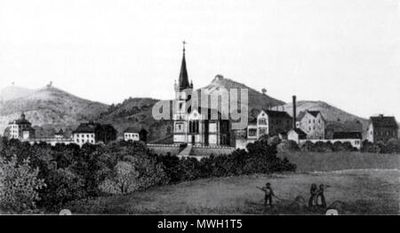 . English: Bensheim im Jahr 1869. Die ehemalige Auerbacher Straße", "Darmstädter Straße. Aufnahme aus einem Bildband des Verlages G. Berger. 1869. Unbekannt 80 Bensheim 1869 03. Stockfoto