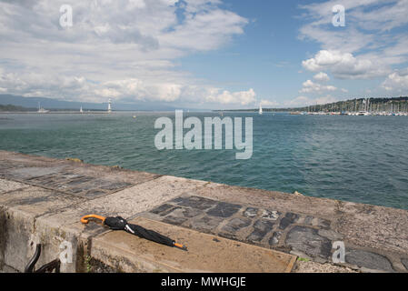 Schöner sonniger Tag am Pier in Genf Schweiz Stockfoto