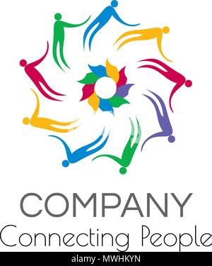 Bunte Menschen im Kreis um Blume logo Stock Vektor