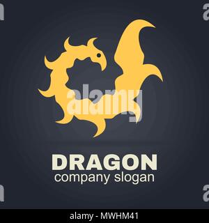 Minimalistische stilisierte Logo - gelbe Drache auf dunkelgrauem Hintergrund Stock Vektor