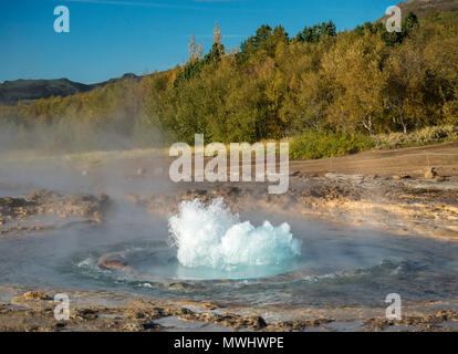 Eruption des Strokkur Geysir im Geysir, Island Stockfoto