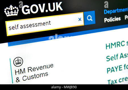 Britische Regierung HMRC Steuer website: Self Assessment Stockfoto