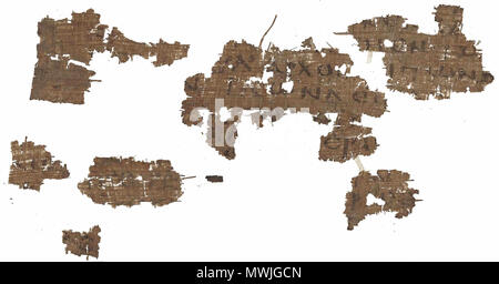 . Englisch: Papyrus 21 - Papyrus Oxyrhynchus 1227 - Muhlenberg College, Theol. Pap. 3-Evangelium von Matthäus 12: 24-26.32-33. 3. Jahrhundert. Unbekannt 467 Papyrus 21 - Papyrus Oxyrhynchus 1227 - Muhlenberg College, Theol. Pap. 3 - Evangelium des Matthäus 12,24-26.32-33 Stockfoto