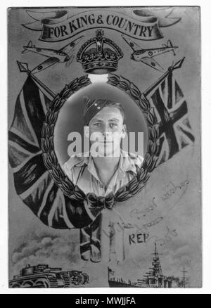 Soldat in Royal Artillery sendet eine Postkarte nach Hause von Nordafrika, 1940-1942. Zweiter Weltkrieg Stockfoto