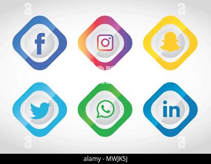 Social media Icons einstellen. Logo Vektor Illustrator. Facebook, Instagram, Whatsapp, Stock Vektor