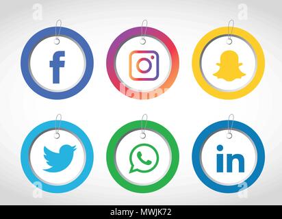 Social media Icons einstellen. Logo Vektor Illustrator. Facebook, Instagram, Whatsapp, Stock Vektor