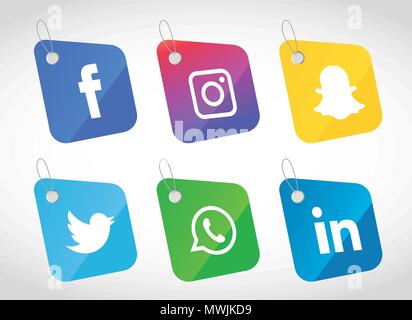 Social media Icons einstellen. Logo Vektor Illustrator. Facebook, Instagram, Whatsapp, Stock Vektor