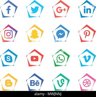 Social media Icons einstellen. Logo Vektor Illustrator. Facebook, Instagram, Whatsapp, Stock Vektor