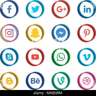 Social media Icons einstellen. Logo Vektor Illustrator. Facebook, Instagram, Whatsapp, Stock Vektor