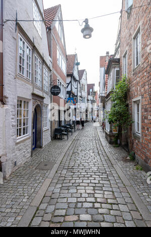 Schnoor ist ein Stadtteil im mittelalterlichen Zentrum der Stadt Bremen und der einzige Teil, der einen mittelalterlichen Charakter bewahrt hat. Stockfoto