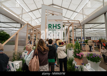 Besucher warten in der Linie der RHS Chelsea Pflanze des Jahres 2018 an der Chelsea Flower Show in London zu sehen. Stockfoto