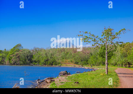Vulkan Concepcion, Isla Ometepe in Nicaragua. Blick von der Fähre mit Cloud rund um den Gipfel des Berges Stockfoto