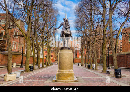 Boston, Massachusetts, USA an der Paul Revere Denkmal. Stockfoto