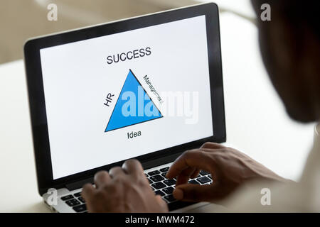 African American Business Modell auf Laptop im Büro Stockfoto