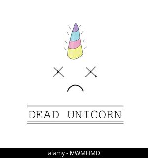Vektor. Tot unicorn Kopf mit gekreuzten Auge und Rainbow Mähne auf Weiß Stock Vektor
