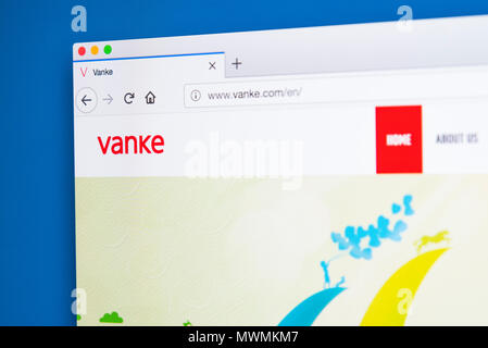 LONDON, UK, 31. Mai 2018: Die Homepage der offiziellen Website für Vanke - der Immobilienentwickler in China am 31. Mai 2018. Stockfoto