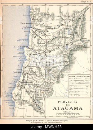 . Mapa de la antigua Provincia de Atacama, equivalente a la tatsächliche III Región de Atacama, Chile, hacia 1895. 1897. F.A. Fuentes 504 Provincia de Atacama-1895 Stockfoto