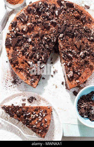 Schokolade Nutella Käsekuchen mit Schokolade Cookies Stockfoto