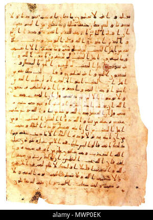 . Englisch: Qur'anic Manuskript in Hijazi Skript geschrieben. Sūrah āl Imrān -', Verse 34-184. Späten ersten Jahrhundert Hidschra/C. 700 CE. Unknow Kalligraph 509 Qur'anic Manuskript - 6 - hijazi Skript Stockfoto