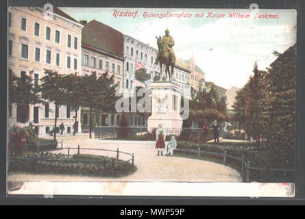 . Reiterstandbild Kaiser Wilhelm I. mit dem Hohenzollernplatz (heute: Karl-Marx-Platz) in Rixdorf, geschaffen von Albert Moritz Wolff (1944 zerstört). 1903-1905?. unbekannt. Bildhauer: Albert Moritz Wolff 523 Rixdorf, Hohenzollernplatz, Kaiser Wilhelm Denkmal Stockfoto