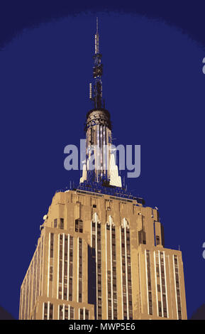 Empire State Building (1930-31), Gipfel, die Rückschläge und Art déco-top (in PS, Illustration gerendert), von William Lamb, New York, NY, USA Stockfoto