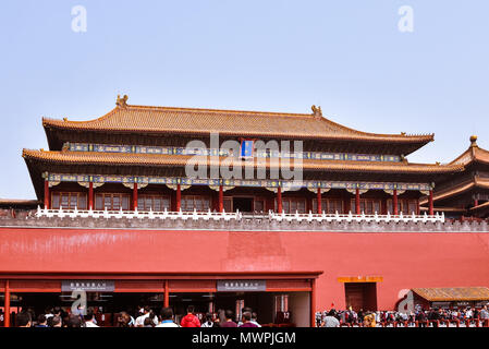 Peking, China - März 18, 2018: Meridian Tor, Eingang in die Verbotene Stadt, Beijing, China. Stockfoto