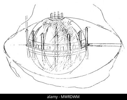 . Englisch: Skizze des Konzert Kugel für Mysterium von Alexander Nikolajewitsch Skrjabin English: Skizze des kugelförmigen Konzertsaals für Mysterium von Alexander Nikolajewitsch Skrjabin. 1914. Alexander Nikolajewitsch Skrjabin (1871 - 1915) 564 Skrjabin Mysterium Skizze Stockfoto