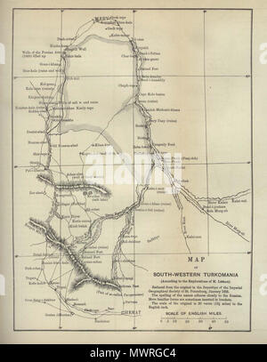 . Englisch: 'Map der South Western Turkomania' (jetzt Turkmenistan) aus dem Schottischen geographischen Zeitschrift. Von der Schottischen geographischen Gesellschaft veröffentlicht und von Arthur Silva Weiß bearbeitet werden. Band III, 1887. 1887. Unbekannt 583 Sw turkomania 1887 Stockfoto