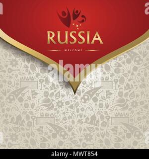 Nach Russland symbol Textur Hintergrund mit gold Dekoration Willkommen. Traditionelle russische Kultur Vorlage für einen 2018 Fußball-Event. EPS 10 Vektor. Stock Vektor