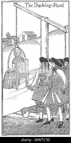 . Deutsch: Das Ducking-Stool. . Englisch: Eine Darstellung der cucking Hocker oder ducking Hocker, einen historischen Bestrafung für die Gemeinsame schimpfen. . 1896 595 Die Ducking-Stool von Neugierigen Strafen vergangener Tage (1896) Stockfoto