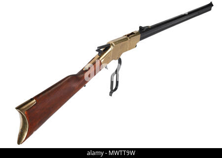 Wild West Zeitraum Lever-Action Gewehr isoliert auf weißem Stockfoto