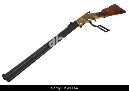 Wild West Zeitraum Lever-Action Gewehr isoliert auf weißem Stockfoto