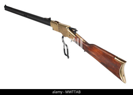 Wild West Zeitraum Lever-Action Gewehr isoliert auf weißem Stockfoto