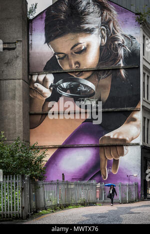 Street Art, große Wandmalereien, Teil der ersten Stadtzentrum Wandbild Trail, sind alle in einem einfachen Wanderweg, Glasgow, Schottland, Großbritannien, Europa Stockfoto