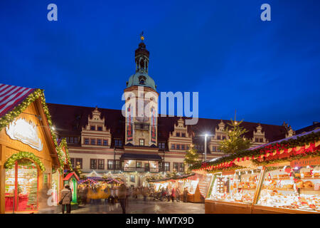 Weihnachtsmarkt, Altes Rathaus (Altes Rathaus), Leipzig, Sachsen, Deutschland, Europa Stockfoto