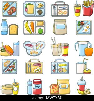 Mittagspause Mittagessen essen Symbole, Cartoon Stil Stock Vektor