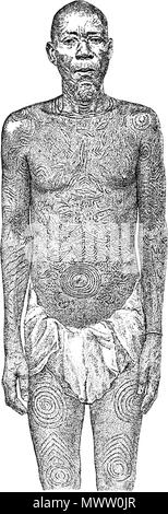 . Englisch: Baluba - Mann von Tätowierungen. Dansk: Tatoveret Baluba - Mand. 1898. W. Dreyer 588 Tatoveret Baluba-Mand Stockfoto