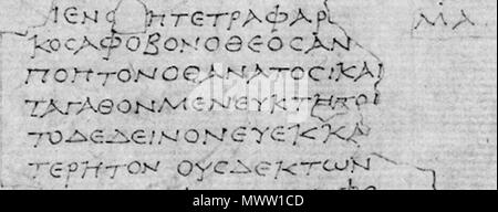 . Englisch: Teil von Herculaneum Papyrus 1005 (S. Herc 1005), Col. 5. Enthält Epicurean tetrapharmakos aus Philodemus 'Adversus Sophistas. Original vom 1. Jahrhundert (?). Handschriftliche Kopie von Giuseppe (?) Casanova 1803-1806. Handschriftliche 1803-1806, gescannte Bild veröffentlicht 1988. Giuseppe (?) Casanova 592 Tetrapharmakos PHerc 1005 Col 5. Stockfoto