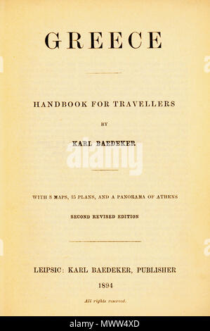 . Englisch: Karl Baedeker. Griechenland, Handbuch für Reisende von Karl Baedeker, zweite überarbeitete Auflage, Leipzig, Karl Baedeker, 1894. 1894. Karl Baedeker (1801 - 1859) Beschreibung Deutsche Verleger Geburtsdatum / Tod 3. November 1801 vom 4. Oktober 1859 Ort der Geburt / Todes Essen Koblenz Authority control: Q 77302 VIAF: 100207476 ISNI: 0000 0001 1880 1533 91007937 LCCN: Nr: 116033290 SELIBR: 282724 WorldCat 608 Titelseite - Baedeker Karl - 1894 Stockfoto