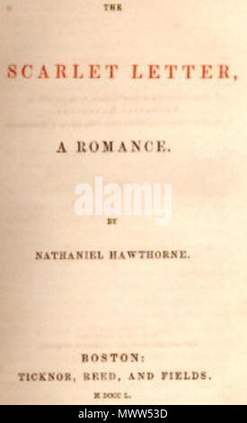 . Englisch: Dies ist der Titel für die erste Ausgabe des Scarlet Letter, im Jahre 1850 veröffentlicht. Es ist in der Public Domain. 1850. Diese Datei fehlt, Informationen zum Autor. 609 Titelseite für die Scarlet Letter Stockfoto