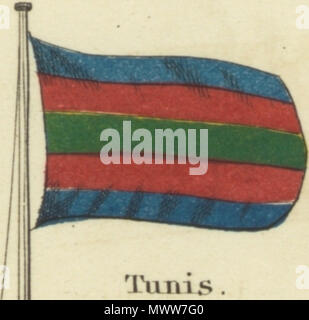. Englisch: Tunis. Johnson's neues Diagramm der Hoheitszeichen, 1868.jpg Johnson neue Diagramm der Hoheitszeichen. Drucken mit den Flaggen der verschiedenen Länder, die von den Schiffen geflogen, und der 'Signale für Piloten." oben links in der Ecke ist die "Vereinigten Staaten" 37-star Flag, in der rechten oberen Ecke ist die 'Royal Standard des Vereinigten Königreichs Großbritannien und Irland" in der unteren linken Ecke befindet sich die "Russian Standard" und in der rechten unteren Ecke wird der "französischen Standard." Die Flaggen auf diesem Blatt leicht von den auf einem anderen Blatt unterschiedlich nummeriert 4 [links oben] und 5 [oben rechts]. 1868. Alvin Jewett Stockfoto