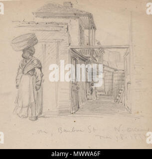 . New Orleans, 1871: "auf der Bourbon Street". Skizze von Alfred R. Waud. 18. März 1871. Alfred Rudolph Waud, 1828-1891 269 1871 HeadCarryingBourbonSt Waud Stockfoto