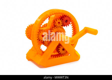 Orange Gang geformtes Objekt gedruckt mit 3D-Drucker Stockfoto