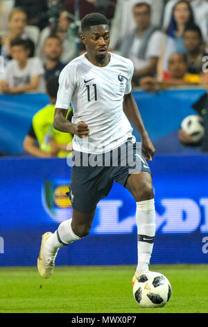 Nizza, Frankreich. 1. Juni 2018. Fußball-Fußball-International freundlich - Frankreich vs Italien - Allianz Riviera, Nizza, Frankreich - 1. Juni 2018 Frankreich Armenian Dembele in Aktion Quelle: BTWImages Sport/Alamy leben Nachrichten Stockfoto