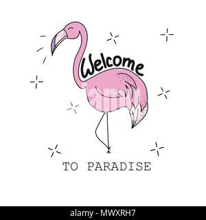 Rosa Flamingo - Textile Graphic T-Shirt drucken. Abbildung auf weißem Hintergrund Stock Vektor