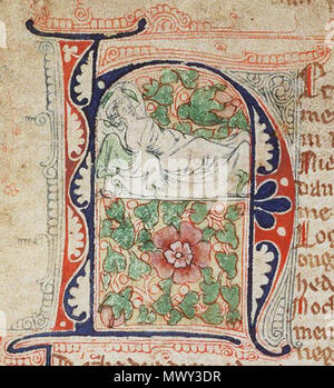 . Englisch: Hein Van Aken träumen von einer Rose Inhalt: Heinrich-von-Aken, die Rose. Roman van Cassamus. Frenesie Herkunftsort, Datum: Brabant Sterben; c. 1300-1350 Material: Vellum, ff 77, 243 x 162 (200 x 120) mm, 53 Linien, littera Textualis, Bindung: 18. Jahrhundert aus braunem Leder; vergoldete Dekoration: 1 historisierende penwork initial (45 x 38 mm); penwork Initialen (61R, 77v) Herkunft: Wahrscheinlich im Besitz der Zisterzienser der Abby von St. Bernard opt Scheld in der Nähe von Antwerpen (1762-1797). J.F. Willemsen (1825); von ihm verkauft an die Koninklijke Nederlandse Akademie van Wetenschappen (Königliche Niederländische Akademie der Wissenschaften), Stockfoto