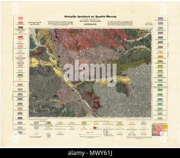 . Geologische Karte Unterdrauburg: Geologische Spezialkarte der Republik Österreich neu aufgenommen und herausgegeben von der Geologischen Bundesanstalt. Topographische Spezialkarte Nr. 5354 Zone 19 Kolonne XII. Und Spezialkarte neu aufgenommen von Beck (Kärntner Tertiär und St. Pauler Berge) Ich. d. Jahren 1920, 1927 u. 1928, A. Kieslinger (kristallines Gebirge und jugoslawischer Anteil) Ich. d. Jahren 1924-1928, Fr. Teller (Kalkalpen Antei) Ich. Jahre 1889, A.Winkler (steirisches Tertiär) Ich. d. Jahren 1920, 1922, 1925-1928. Mit Benützung der älteren Aufnahmen von F. Rolle (1856), ferner der geolo Stockfoto